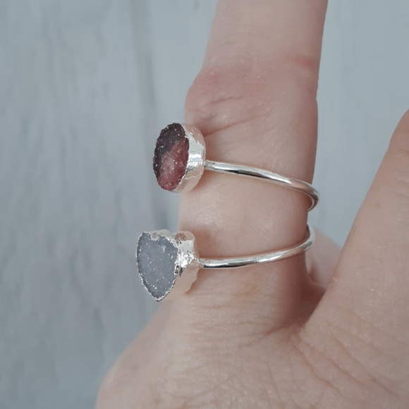 New Unique Double Sugar Druzy Drusy Silver Coated Ring. - Picture 4 of 8